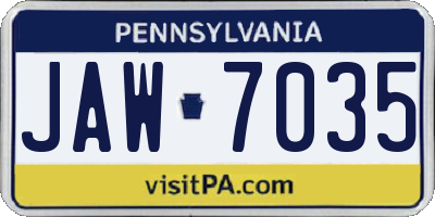 PA license plate JAW7035