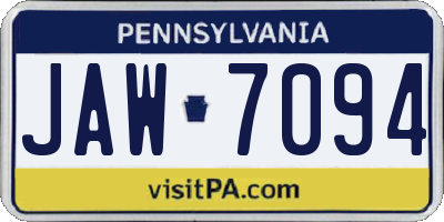 PA license plate JAW7094