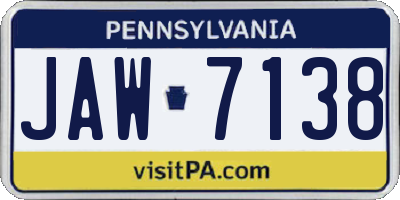 PA license plate JAW7138