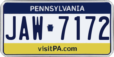 PA license plate JAW7172