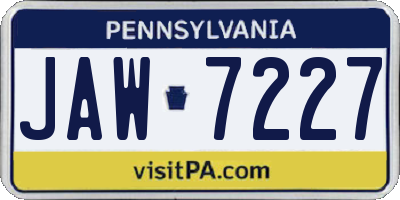 PA license plate JAW7227