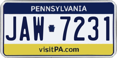 PA license plate JAW7231