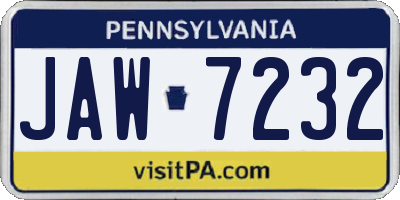 PA license plate JAW7232