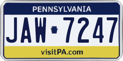 PA license plate JAW7247