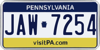 PA license plate JAW7254