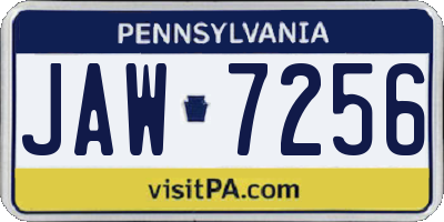 PA license plate JAW7256