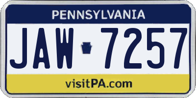 PA license plate JAW7257