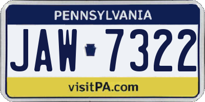PA license plate JAW7322