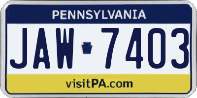 PA license plate JAW7403