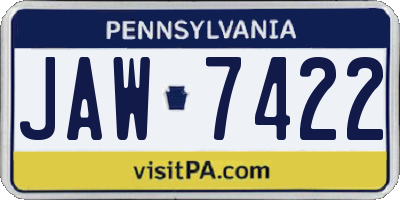 PA license plate JAW7422