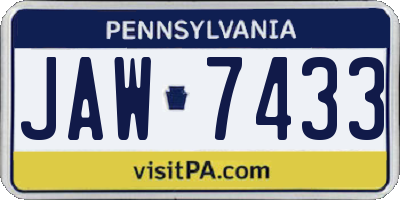 PA license plate JAW7433