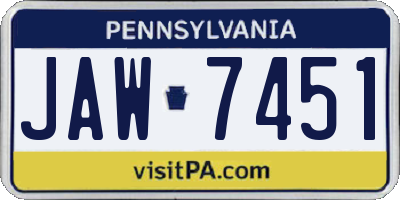 PA license plate JAW7451