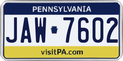 PA license plate JAW7602