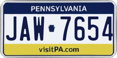 PA license plate JAW7654