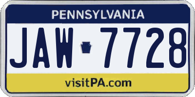 PA license plate JAW7728