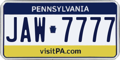 PA license plate JAW7777