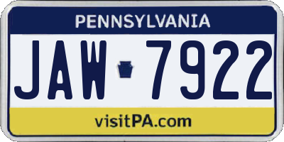 PA license plate JAW7922