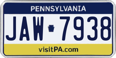 PA license plate JAW7938