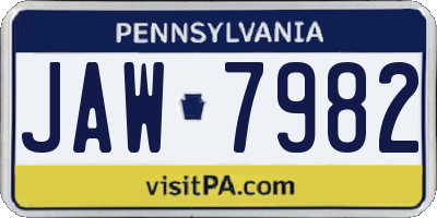 PA license plate JAW7982