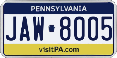 PA license plate JAW8005