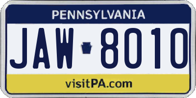 PA license plate JAW8010