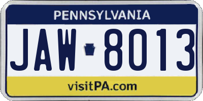PA license plate JAW8013
