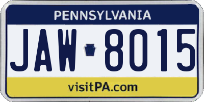 PA license plate JAW8015
