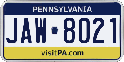 PA license plate JAW8021