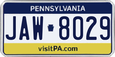 PA license plate JAW8029