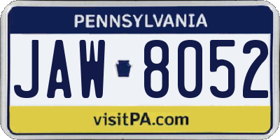 PA license plate JAW8052