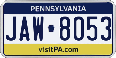 PA license plate JAW8053