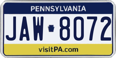 PA license plate JAW8072