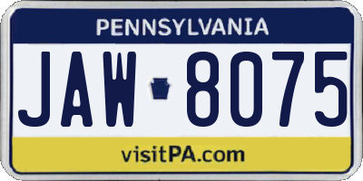 PA license plate JAW8075