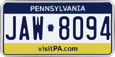 PA license plate JAW8094