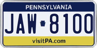PA license plate JAW8100