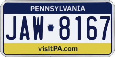 PA license plate JAW8167