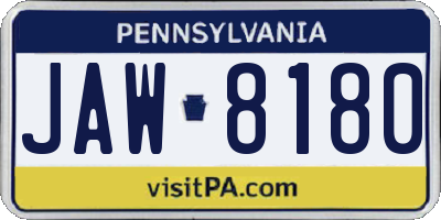 PA license plate JAW8180