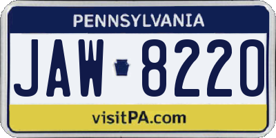PA license plate JAW8220