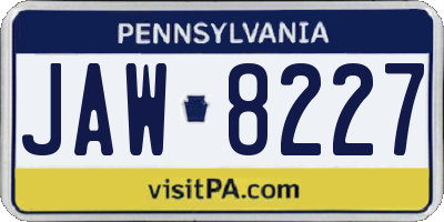 PA license plate JAW8227