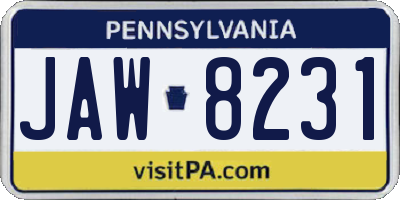 PA license plate JAW8231