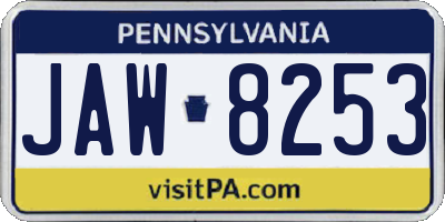 PA license plate JAW8253