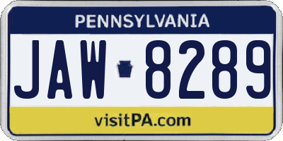 PA license plate JAW8289
