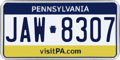 PA license plate JAW8307