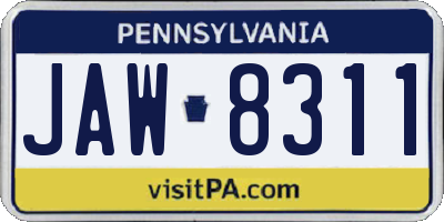 PA license plate JAW8311