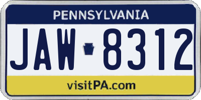 PA license plate JAW8312