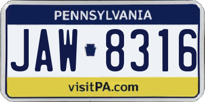 PA license plate JAW8316