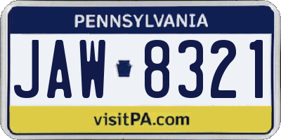 PA license plate JAW8321