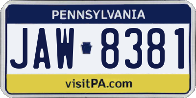 PA license plate JAW8381