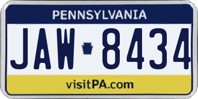 PA license plate JAW8434
