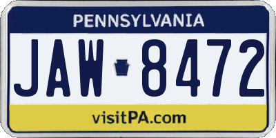 PA license plate JAW8472